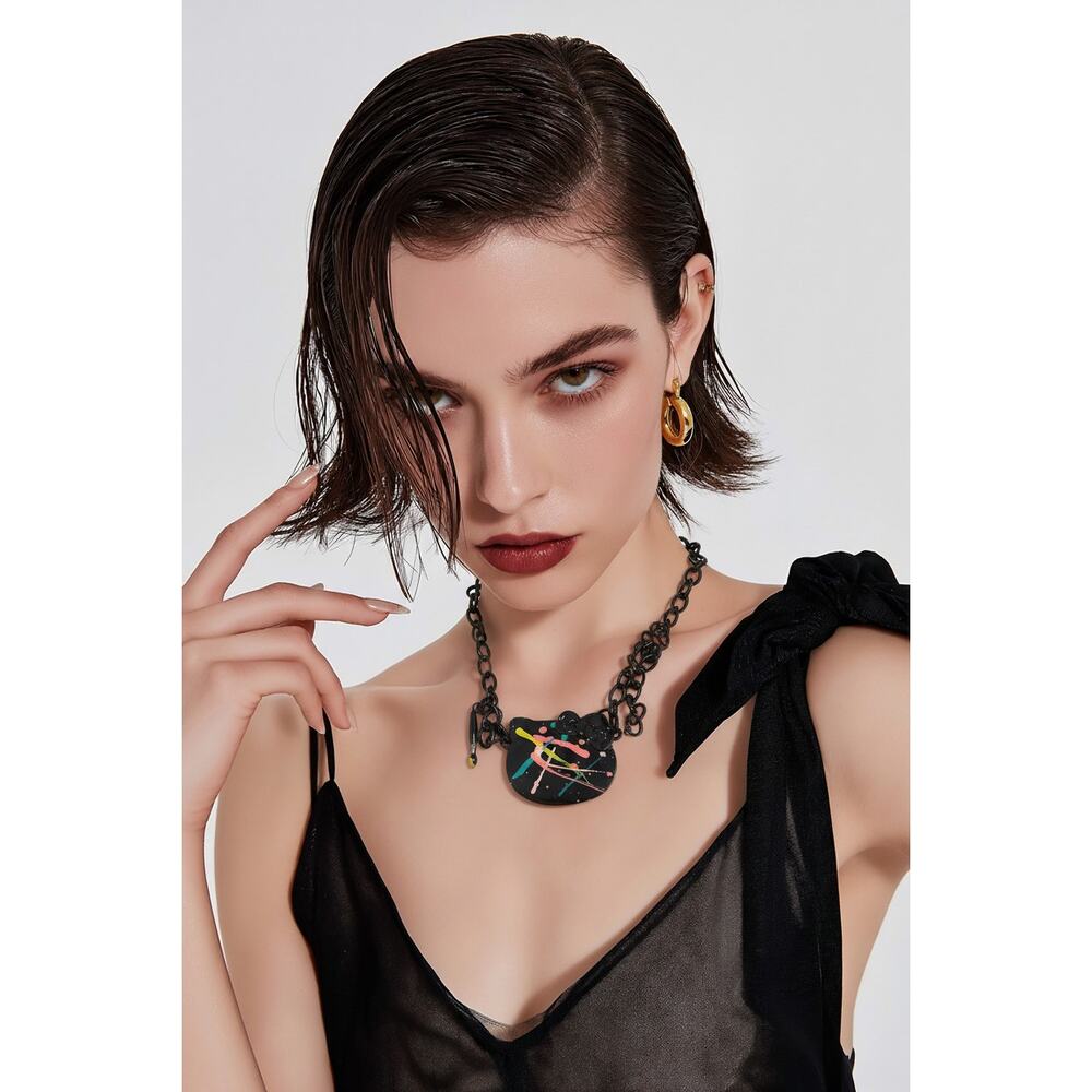 Sanrio Hello Kitty Statement Necklace Paint Splatter 19 In
